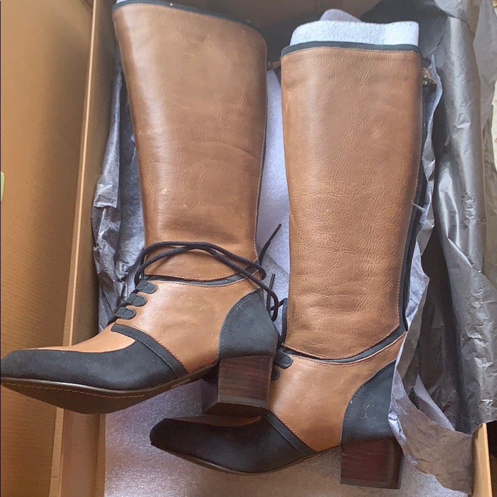 NIB Anthopologie Navy Blocked Knee-Boots - Picture 7 of 9